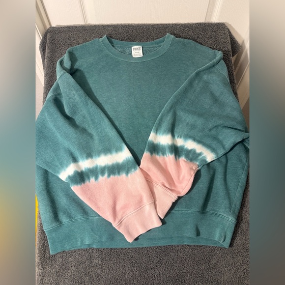 PINK Victoria's Secret Sweaters - Pink Teal and Pink Tie-Dye Sweatshirt